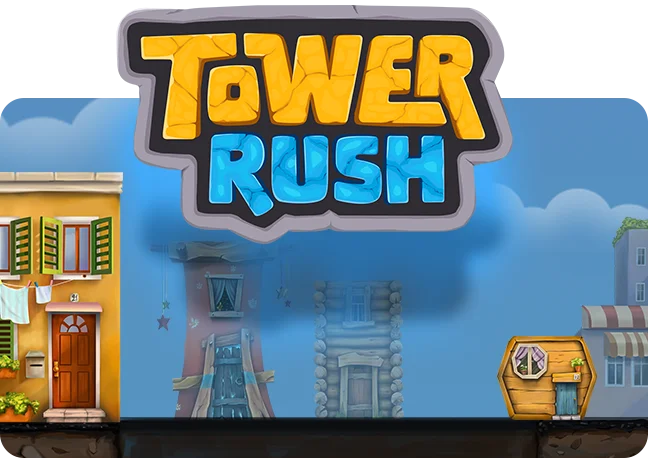 Tower Rush — okładka gry crash z wieżą z kolorowych bloków